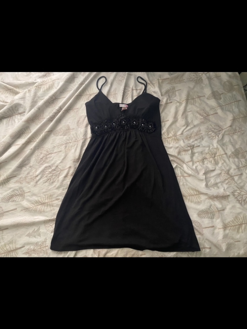 Body Central Black Spaghetti Strap Midi Dress with Embellished Waist